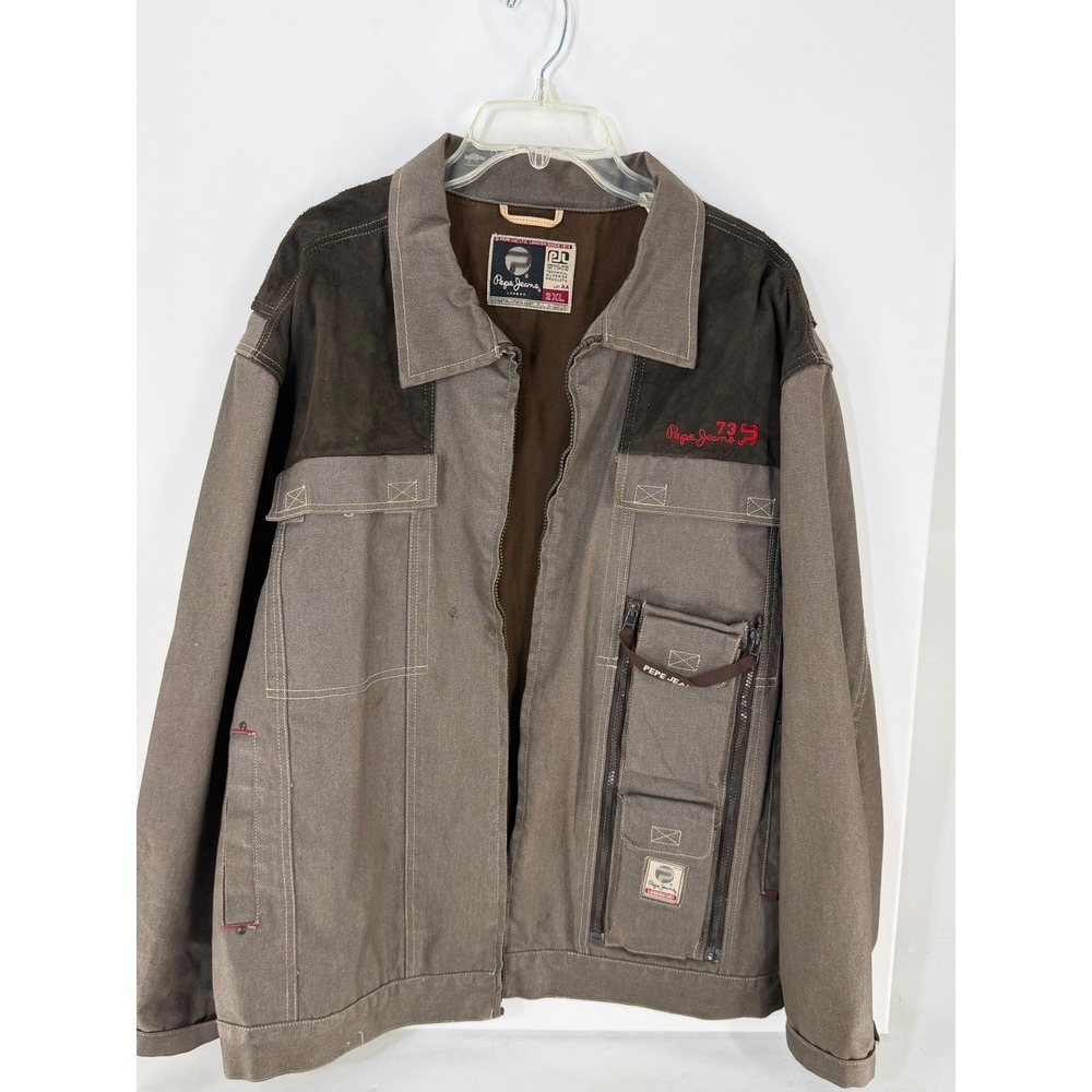 Pepe Jeans London Mens 2XL Brown Utility Canvas Jacket Technical Superior W11-73